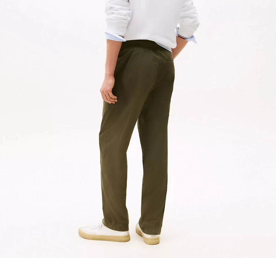 Tommy Hilfiger Men's Pull-on Drawstring Garment-Dyed Relaxed Tapered Twill Pants green xm04211 250 rbn
