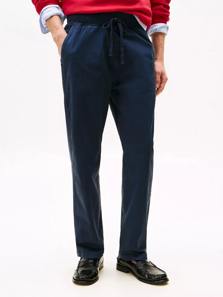 Tommy Hilfiger Men's Pull-on Drawstring Garment-Dyed Relaxed Tapered Twill Pants dark bluexm04211 400 dw5