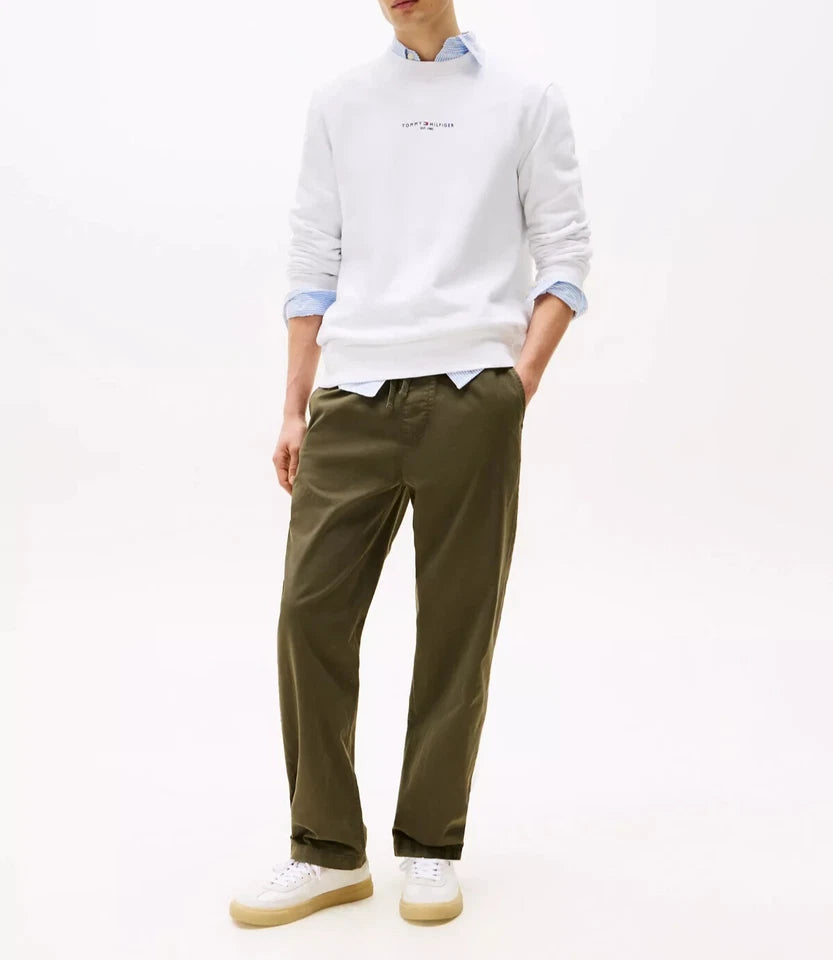Tommy Hilfiger Men's Pull-on Drawstring Garment-Dyed Relaxed Tapered Twill Pants green xm04211 250 rbn