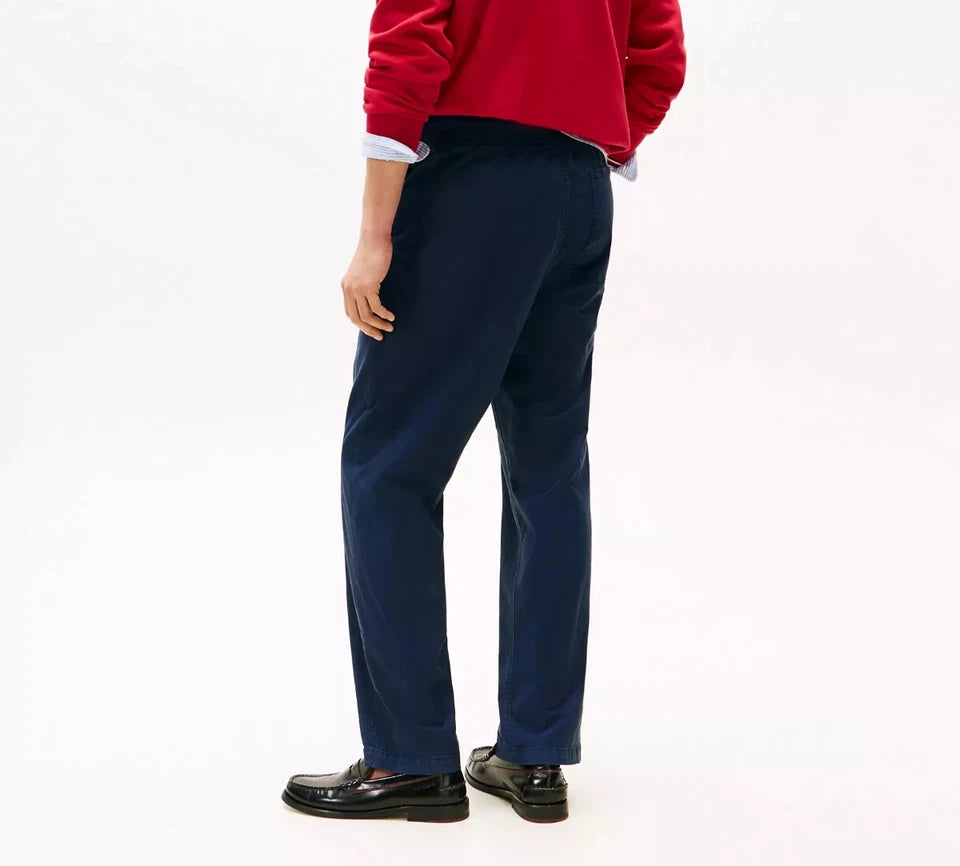 Tommy Hilfiger Men's Pull-on Drawstring Garment-Dyed Relaxed Tapered Twill Pants dark bluexm04211 400 dw5