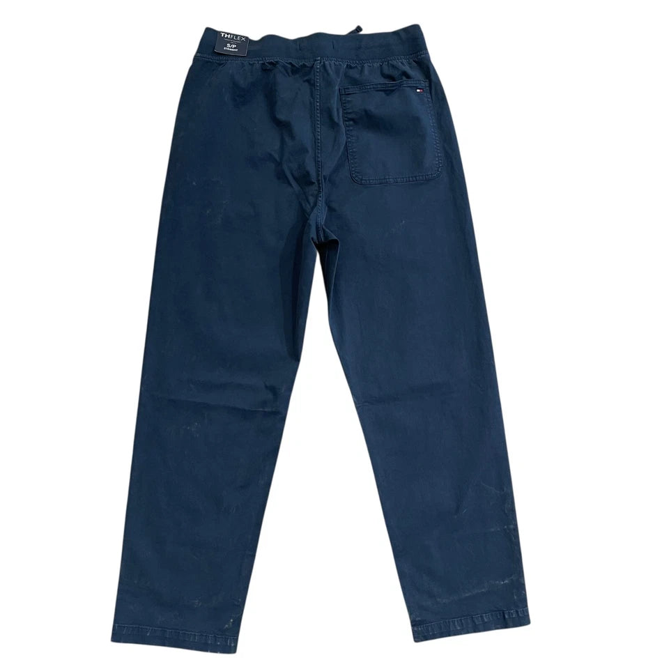 Tommy Hilfiger Men's Pull-on Drawstring Garment-Dyed Relaxed Tapered Twill Pants dark bluexm04211 400 dw5